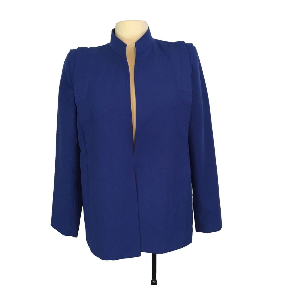 Sasson Vintage 80s Womens Blue Open Front Blazer,‎ Jacket 14/15, 42 bust, Retro